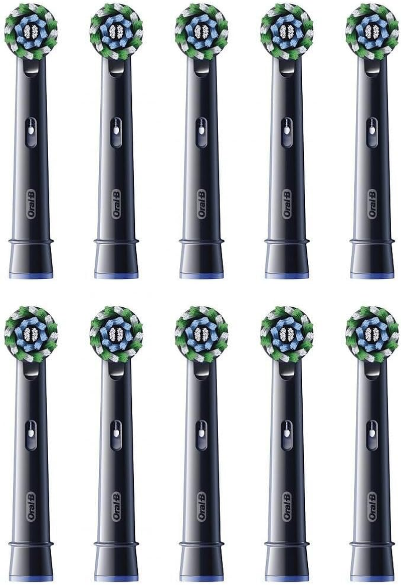 Oral-B Pro Cross Action Electric Toothbrush Head, X-Shape and Angled Bristles for Deeper Plaque Removal, Pack of 10 Toothbrush Heads, Suitable for Mailbox, Black