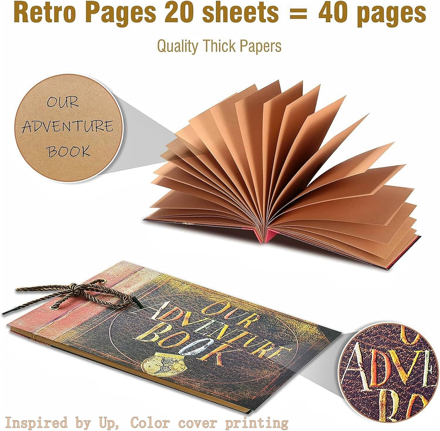 Adventure Book Handcrafted Diary Photo Scrapbook,Tailored for Preserving Cherished Moments,Ideal for Couples' Anniversaries,Weddings,Globetrotters,Birthdays,Christmas & Note-Taking image number 6