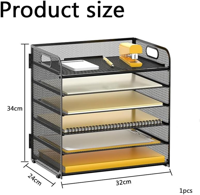 5-Tier Mesh Desk File Organizer with Handle &ndash; Black Letter Tray for Office, Home, School,Paper Sorter & Document Organizer (Black) image number 2