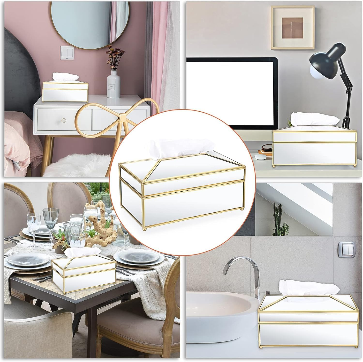 Rectangular Glass Paper Tissue Box, Decorative Glass Napkin Storage Box (Gold) - Transparent image number 4