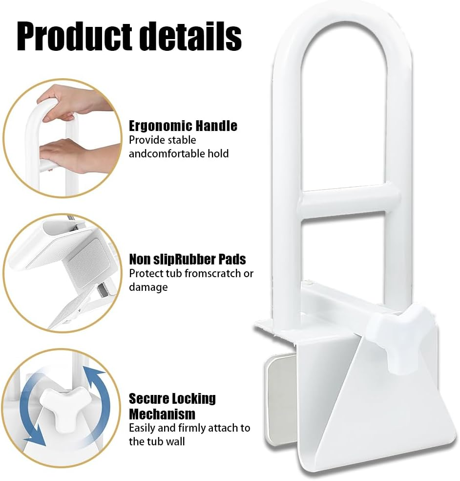 Bathtub Safety Rail,Safety Assistance Bathtub Handle,Shower Grab Bar,Adjustable Armrest,With Adjustable Clamp, Fits Tub Thickness 8 to 17.5 CM image number 1