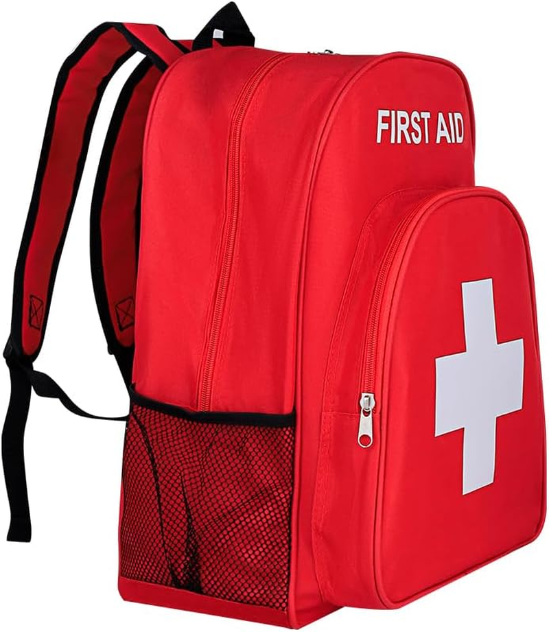 Red Emergency Bag First Aid Backpack Empty Medical First Aid Bag Treatment First Responder Trauma Bag for Hiking Outdoor Travel Camping Pet Dog Cat Daycare (Red White)