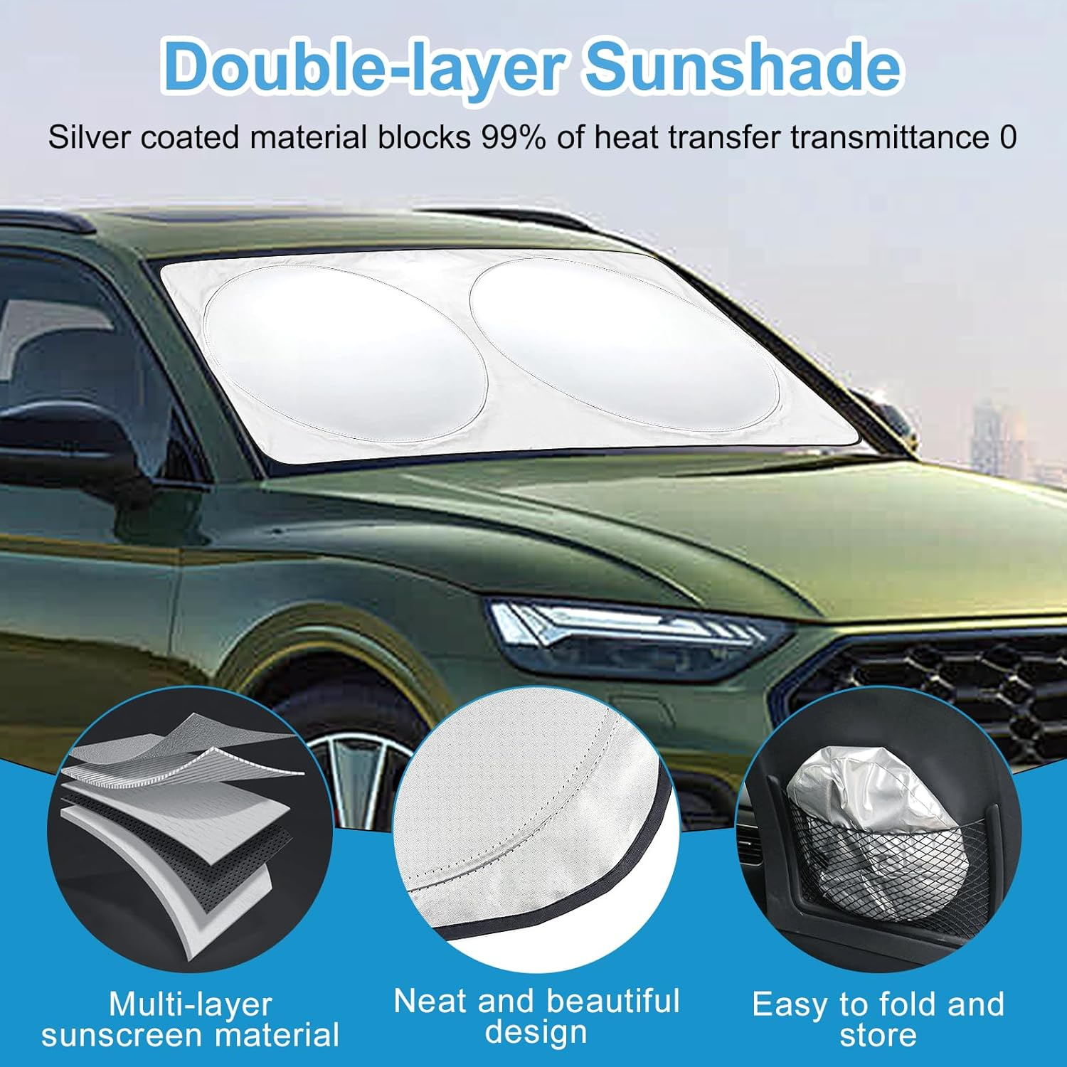 Windshield Sun Shade, Premium Foldable Windshield Sun Cover, Car Windscreen & Dashboard Heat Protector, Compact Folding Design for Easy Storage, Fits Most Sedans, Suvs & Trucks (Size: 160X85Cm) image number 6