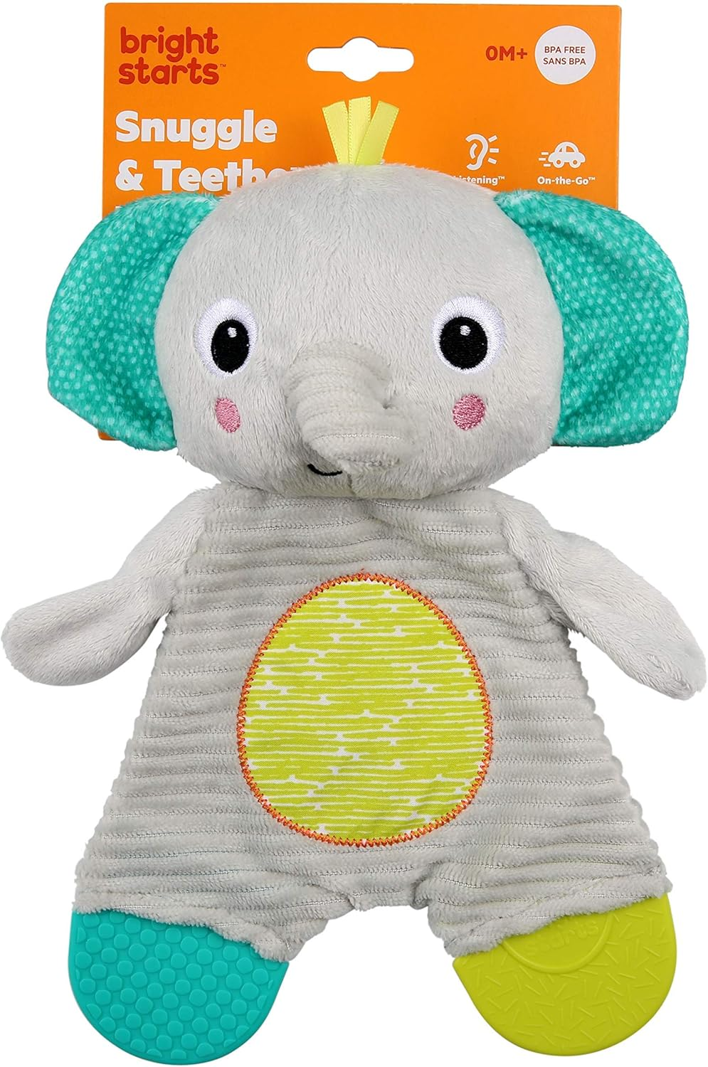 Bright Starts Snuggle & Teethe Bpa-Free Crinkle Teething Plush Baby Toy - Elephant image number 6