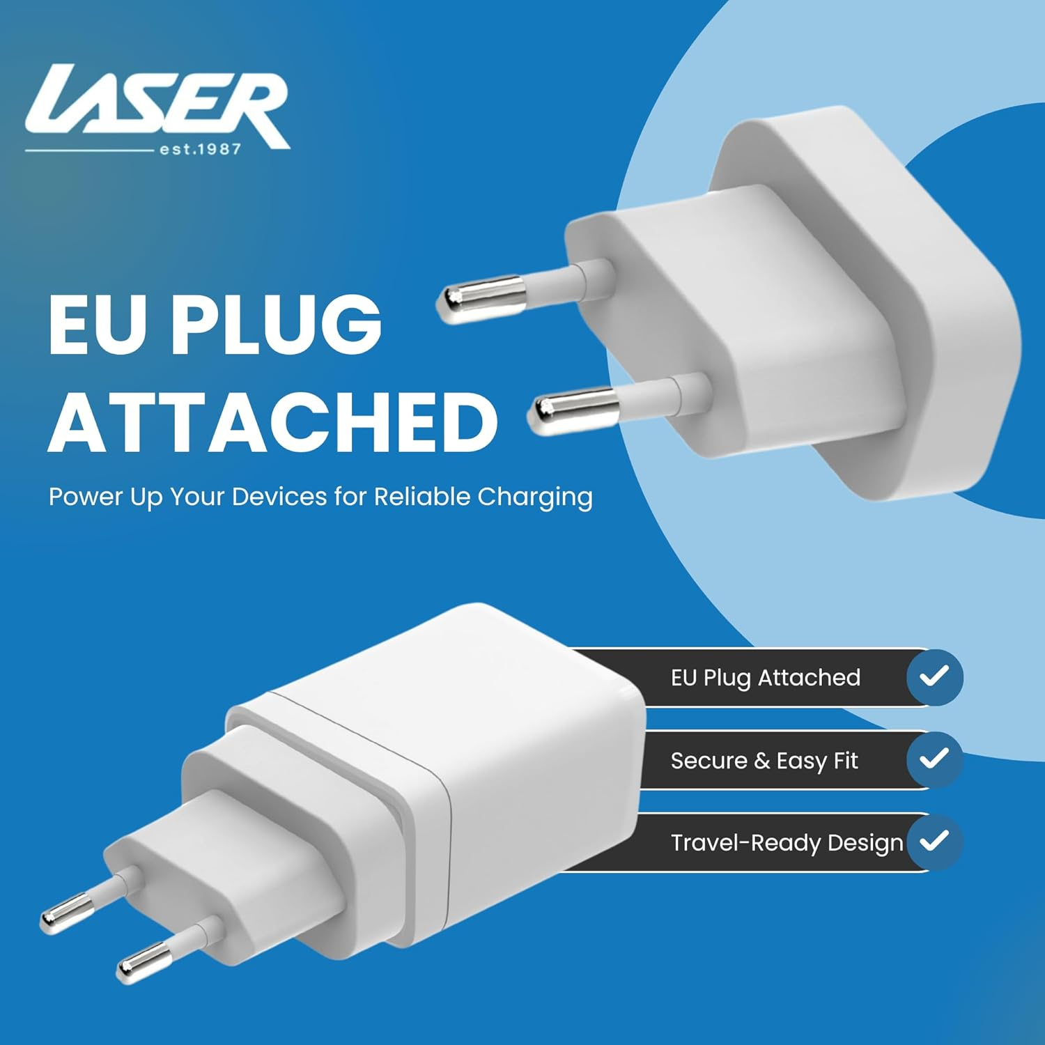 Laser 65W Gan Portable Travel Charger &ndash; 4 International Universal Adapters (AU/EU/UK/USA), 3-Port Fast Charging (2 USB-C, 1 USB-A) for Laptops, Iphone 16/15/14, Galaxy S24/S23, Ipad Pro/Air &ndash; White image number 6