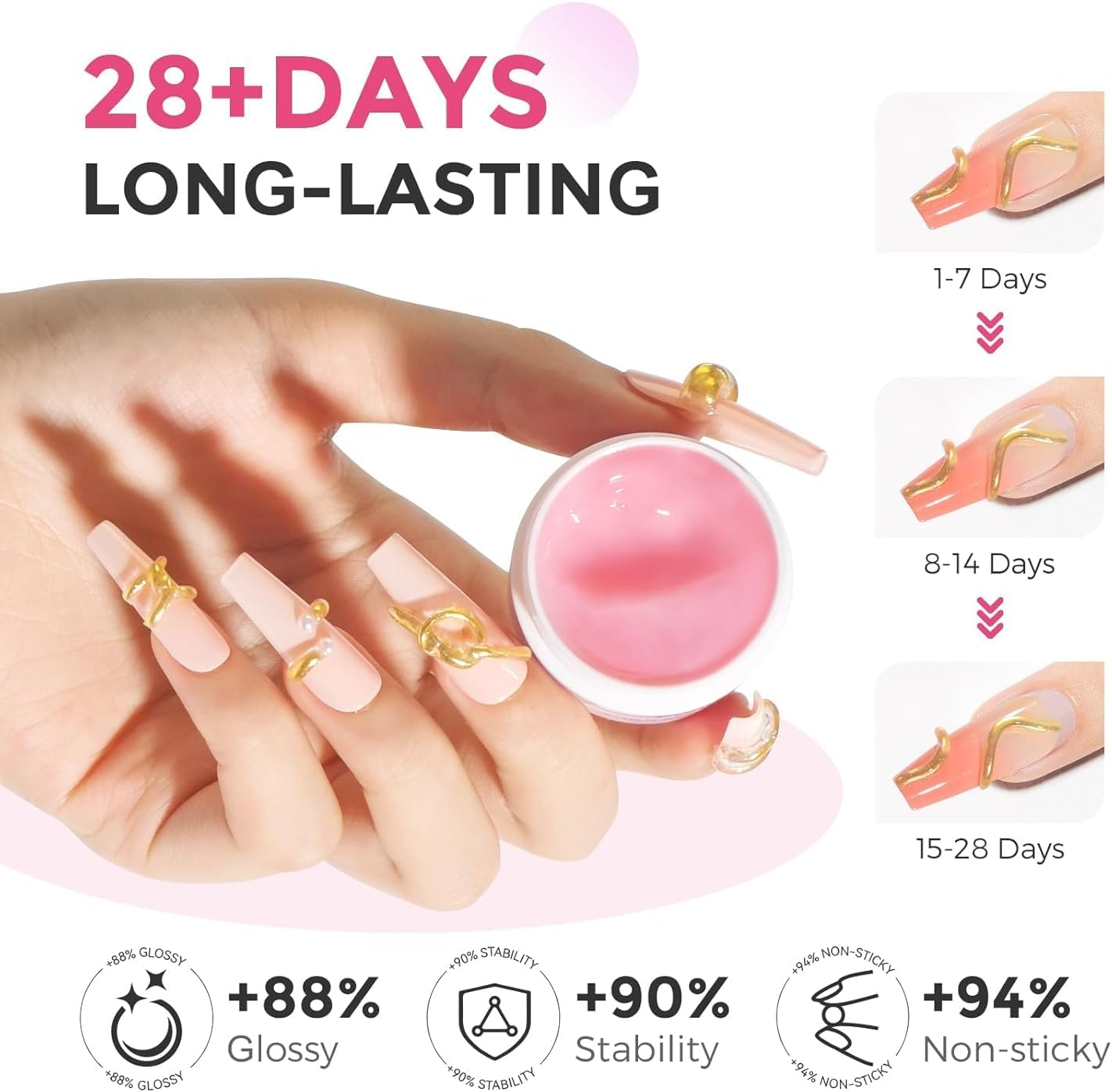 Eudaicful Solid Builder Nail Gel Kit: 3 Colors Clear Pink White 3D Sculpting Nail Gel Non-Sticky Hand Carving Gels Hard Gels U V/LED Extension with Silicone Pen Nails Forms Beginner DIY image number 5
