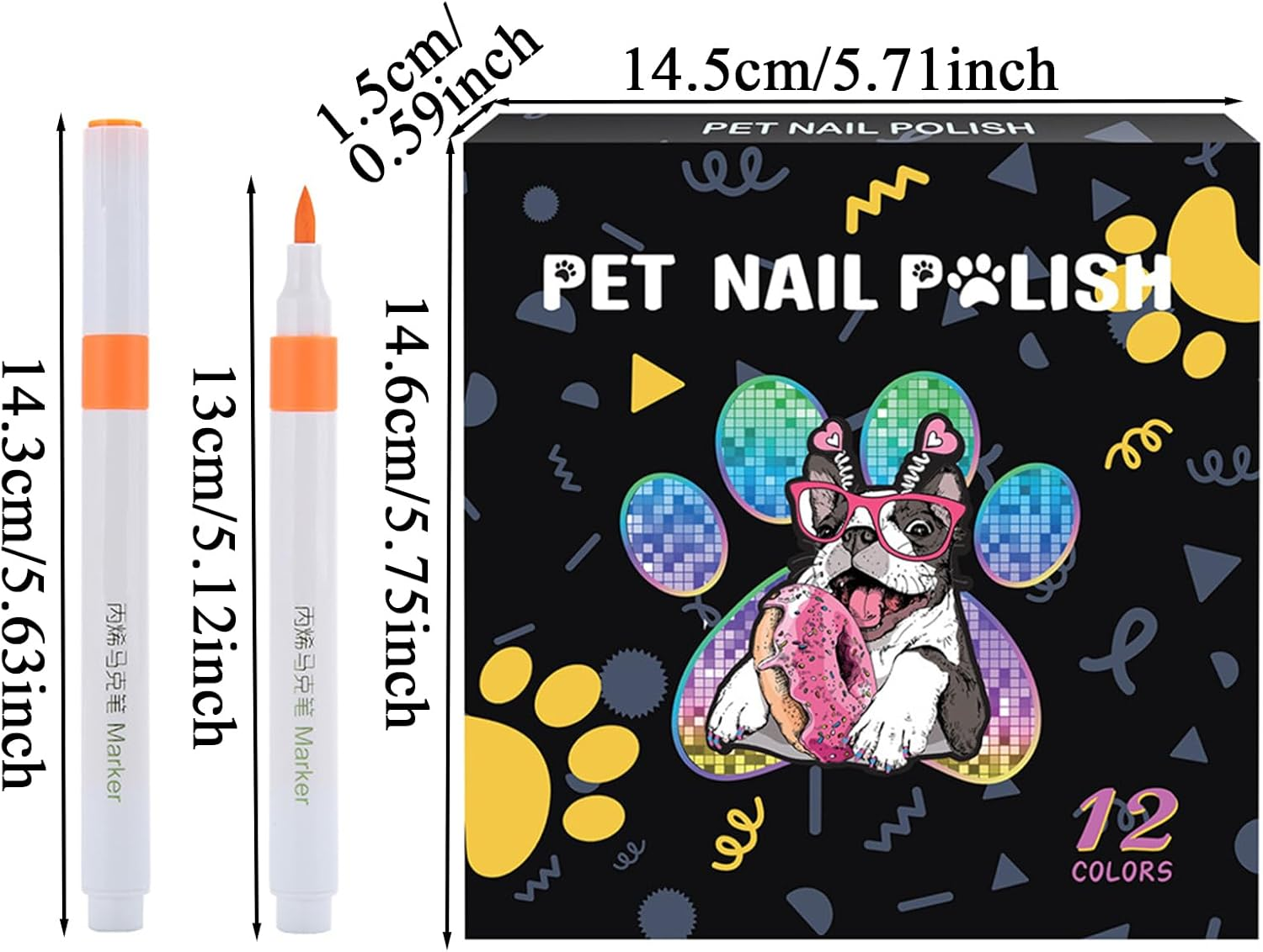 Cat Nail Polish,12-Color Brush Tip Dog Nail Polish Pens | Fade-Resistant Pet Grooming Pens for Medium Large Small Kitten Daily Travel Party Events Photo Shots Holiday image number 6