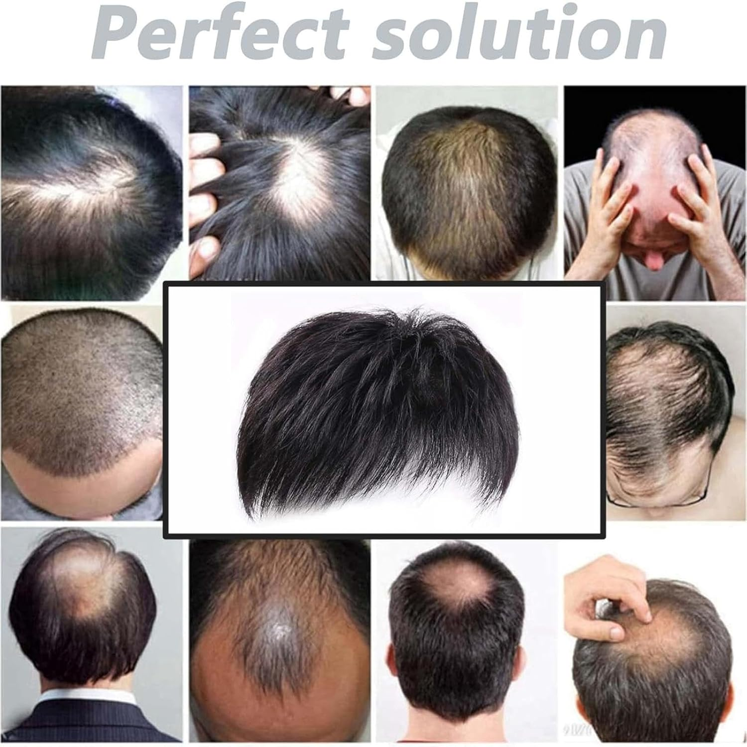 Men'S Hair Patch - Natural Black Short Hairpiece Extensions, Real Human Hair Topper for Men | Boost Confidence with Clip- Hair Replacement, Perfect for Bald Spots and Thinning Hair - 14 X 14Cm/5.5 X 5.5 Inch image number 2