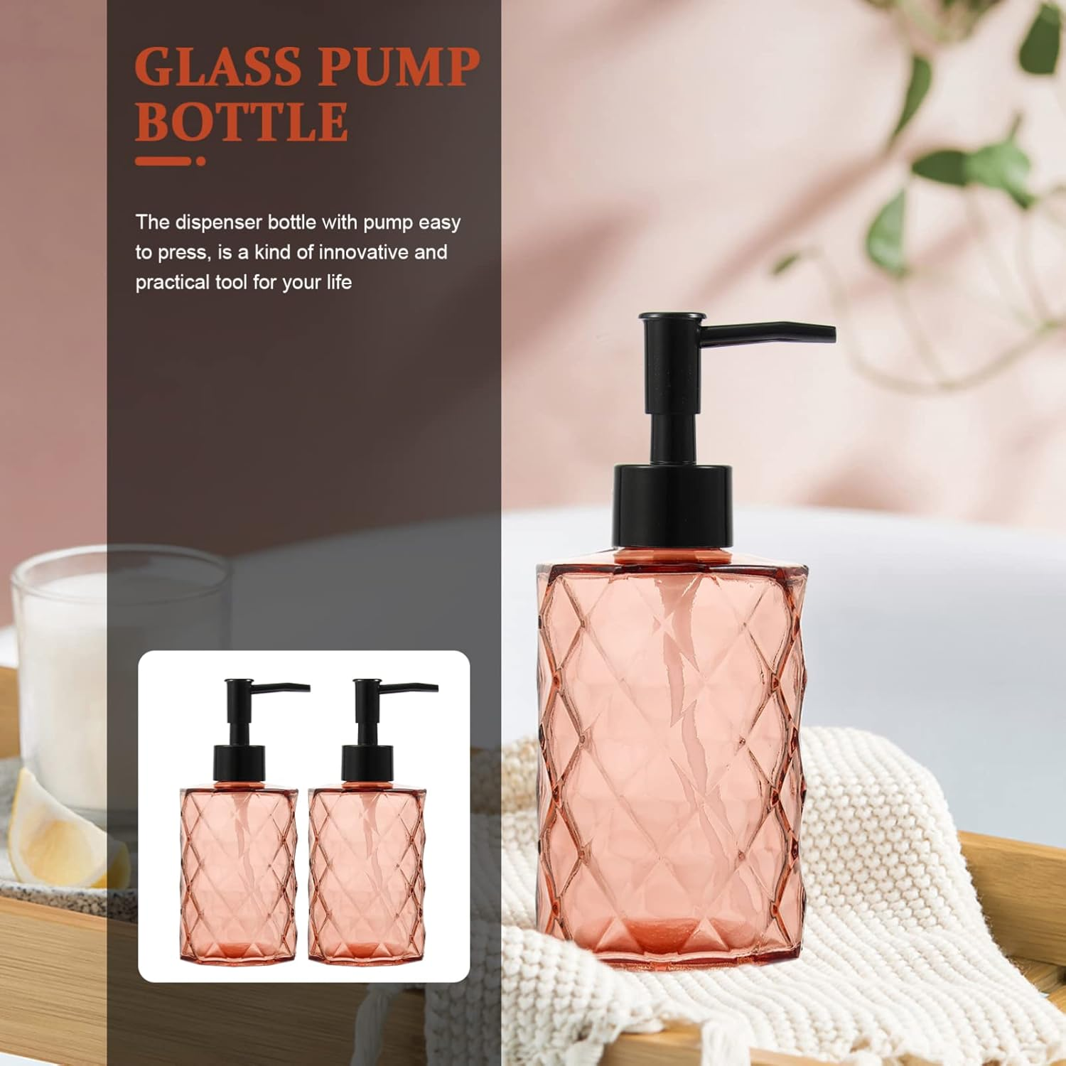 KICHOUSE 2Pcs Glass Pump Bottles for Shower Gel and Conditioner Elegant Vials for Hand Travel Hotel Use Durable and Decorative Soap Dispenser image number 1