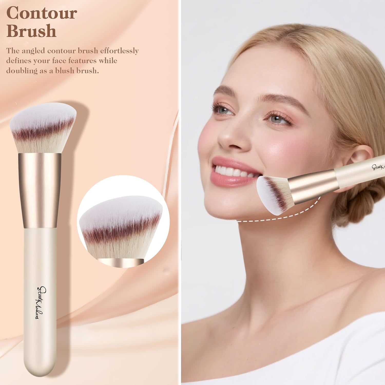 START MAKERS 3PCS Makeup Brushes Foundation Contour Conceal Makeup Brush Set, Slanted Foundation Brush, Angled Kabuki Brushes for Blending with Liquid, Cream and Powder Makeup image number 4