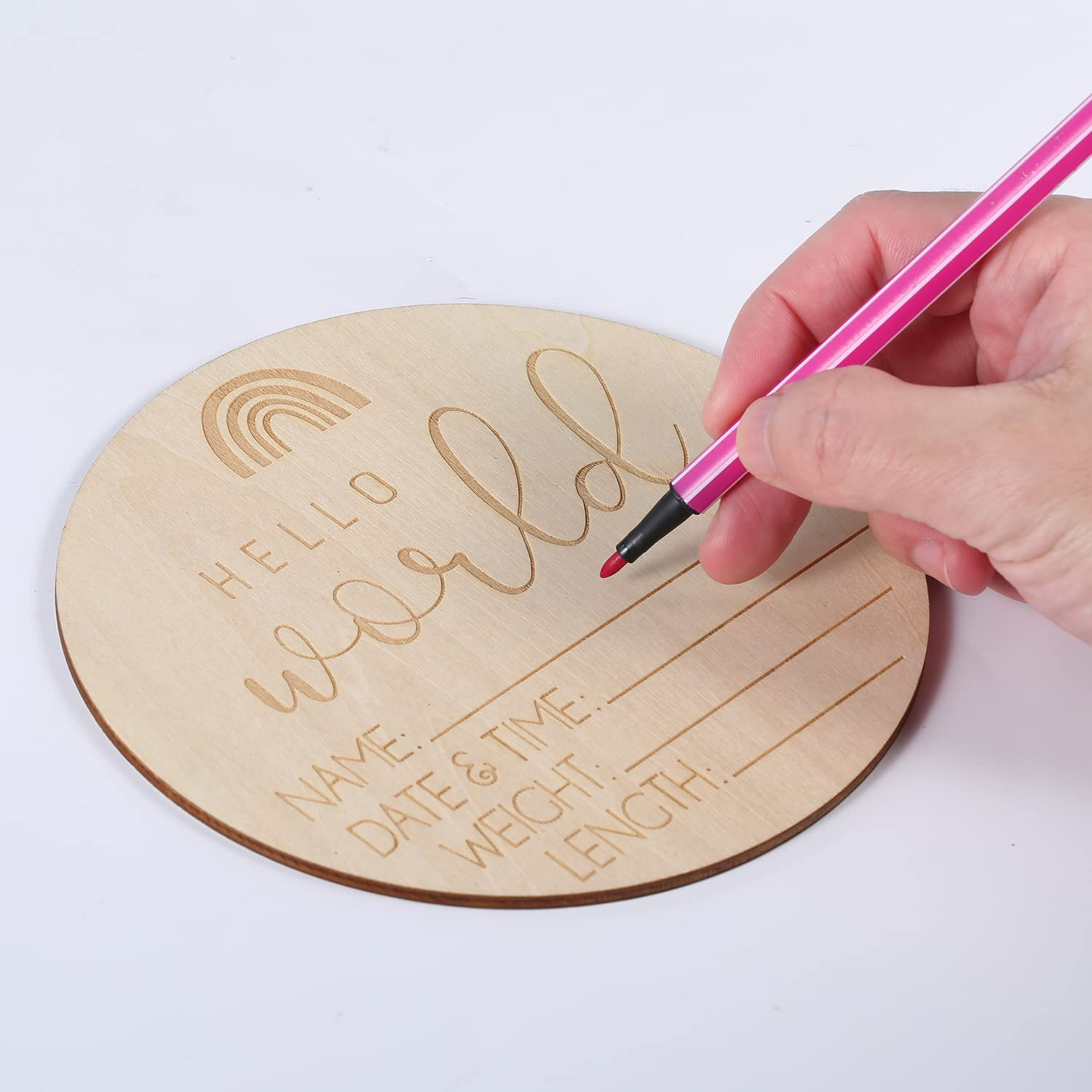 AIEX Wooden Baby Announcement Sign, Round, 5.9 Inches, Hello World, Newborn Welcome Sign, Photo Prop, Nursery Decor image number 3