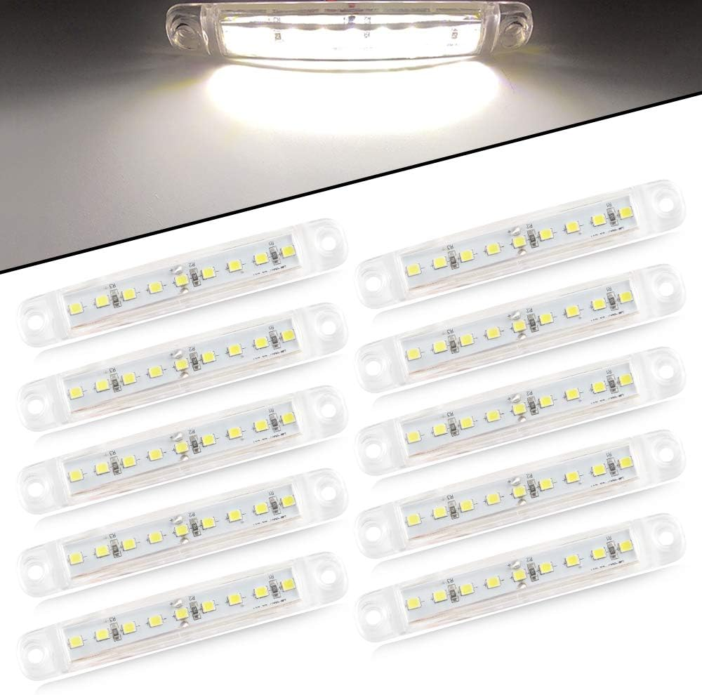 10Pcs 3.9" White 9 LED Side Marker Lights 12-24V,Bright Indicator Light Front Rear Side Position Lamps for Car Truck Trailer Camper Van Lorry RV Marker Lights - Black image number 4