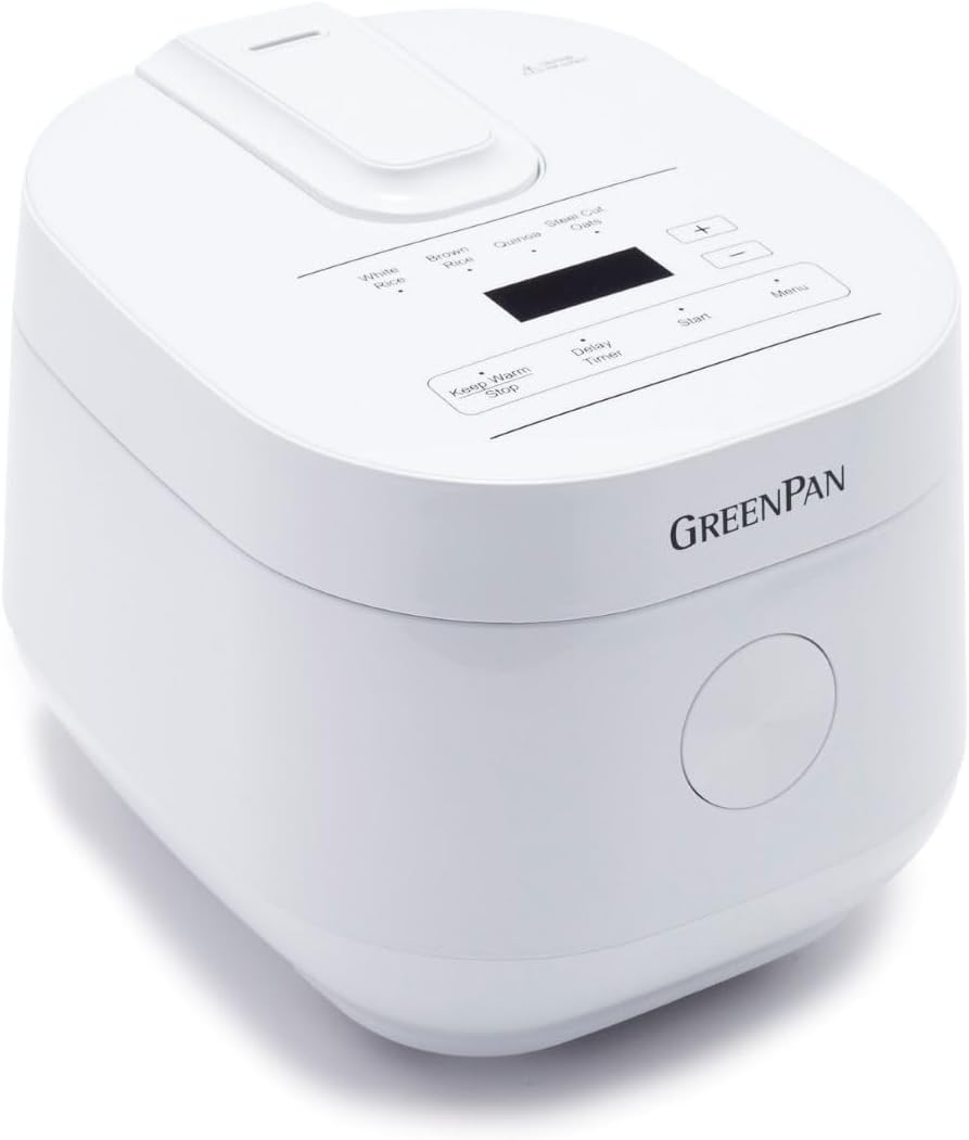 Greenpan Bistro Rice and Grains Cooker 2L White, PFAS & Pfoa-Free Removable Ceramic Dishwasher Safe Pot, Healthy Cooking, Auto Presets & Keep Warm, Touchscreen, Paddle Included, White image number 4