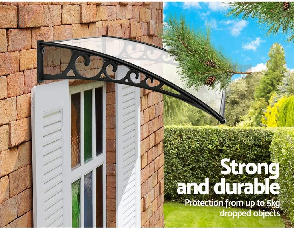 Instahut Window Awning Brown PC Panel with Black Bracket Outdoor Door Canopy Sun Shade Shelter, Patio Terrace Garden Baconly Porch Shield Rain Snow Eaves Cover Protector, 1Mx1.2M DIY image number 2