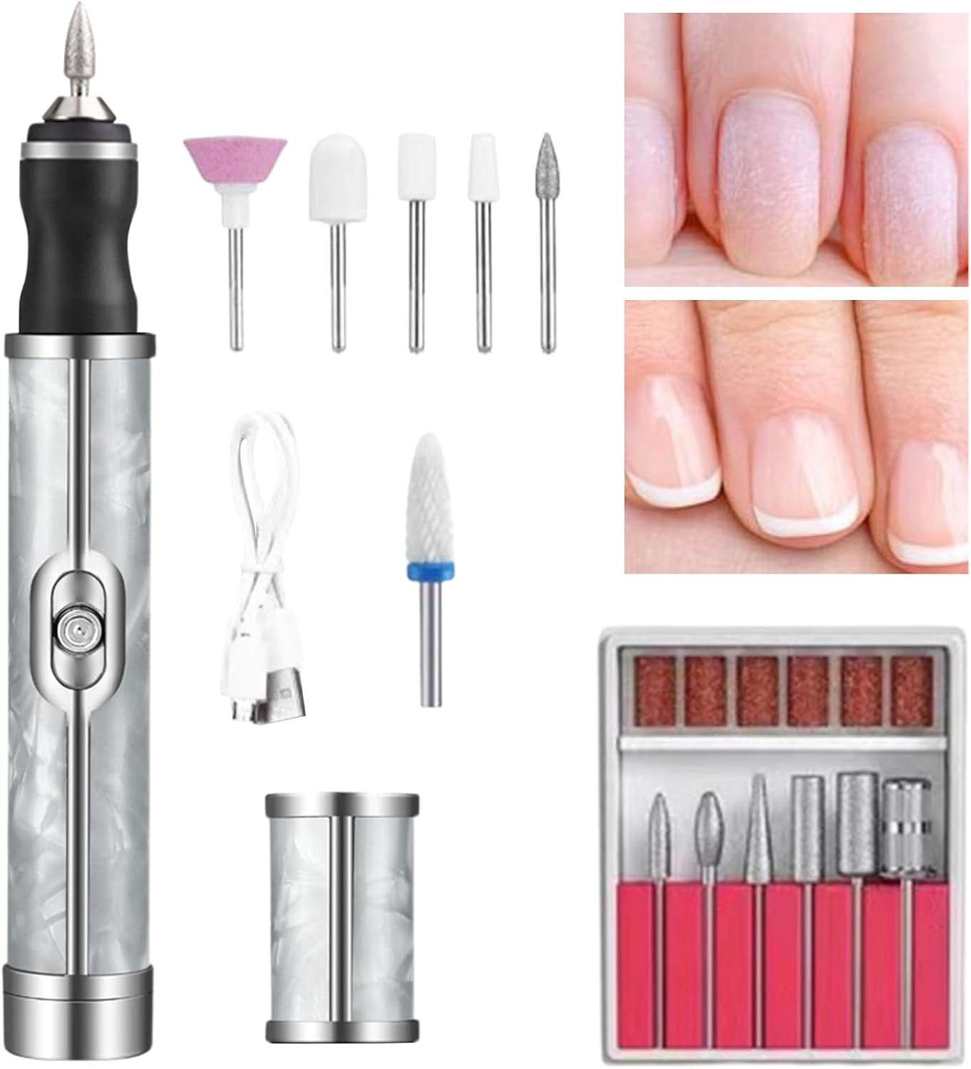 Qkbuza Electric Nail Drill Kit, 20000RPM Rechargeable Electric Nail Drill, Professional Machine, Portable Nail File for Acrylic Polish & Hard Skin Removal