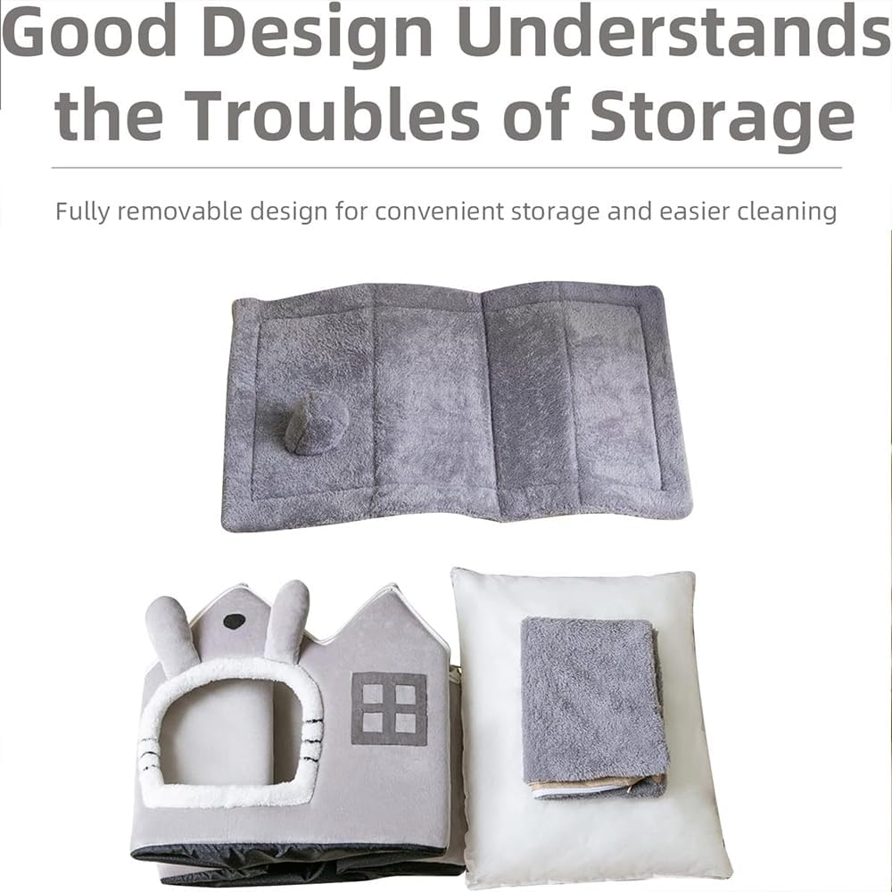 Indoor Cat Bed Cave with Removable Washable Cushion, Cozy Calming Soft Cat House, Durable No-Deformation Pet Bed for Cats (Grey, Medium) image number 5