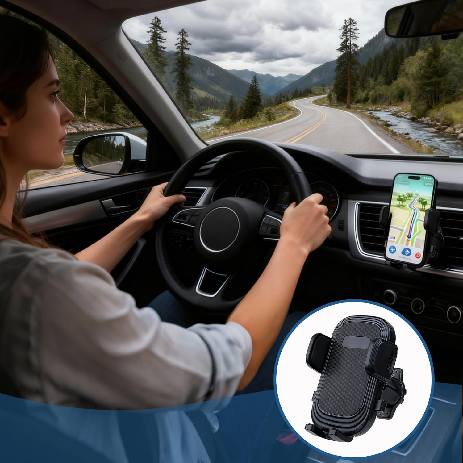 360&deg; Rotation Car Phone Holder for Air Vent, Upgraded Metal Hook Clip, Universal Car Mount Phone Holder with One-Button Release,Compatible with Iphone 16/15/Samsung 4.0''-7.0'' Phones image number 4