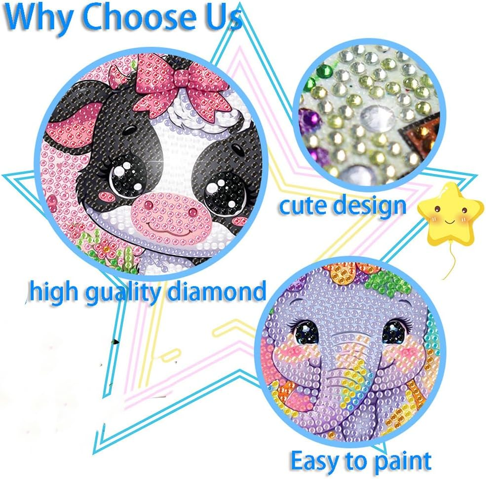 AOSGEDY 4 Pieces Cartoon Diamond Art Kits for Kids, Cute Animals DIY Diamond Art Painting for Adults Beginner, Kids' Mosaic Kits 5D Full round Drill Gem Art for Home Wall Decor Kids 6X6 Inch image number 6