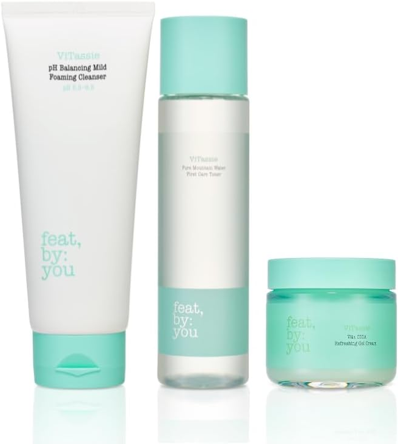 Vitassie the Essentials Trio, Daily Skincare Essentials, Soothing Hydrating and Cooling Finish, Revitalizes and Brightens Dull Skin, Foaming Cleanser, Refreshing Toner, Gel Cream image number 1