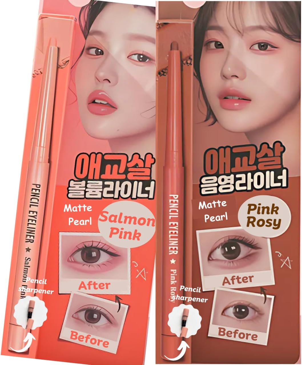 [Thebom] Aegyosal Eyeliner Under-Eye Enhancing Pencil Highlighter Eye Makeup Korean Beauty (Pink Rosy+Salmon Pink)