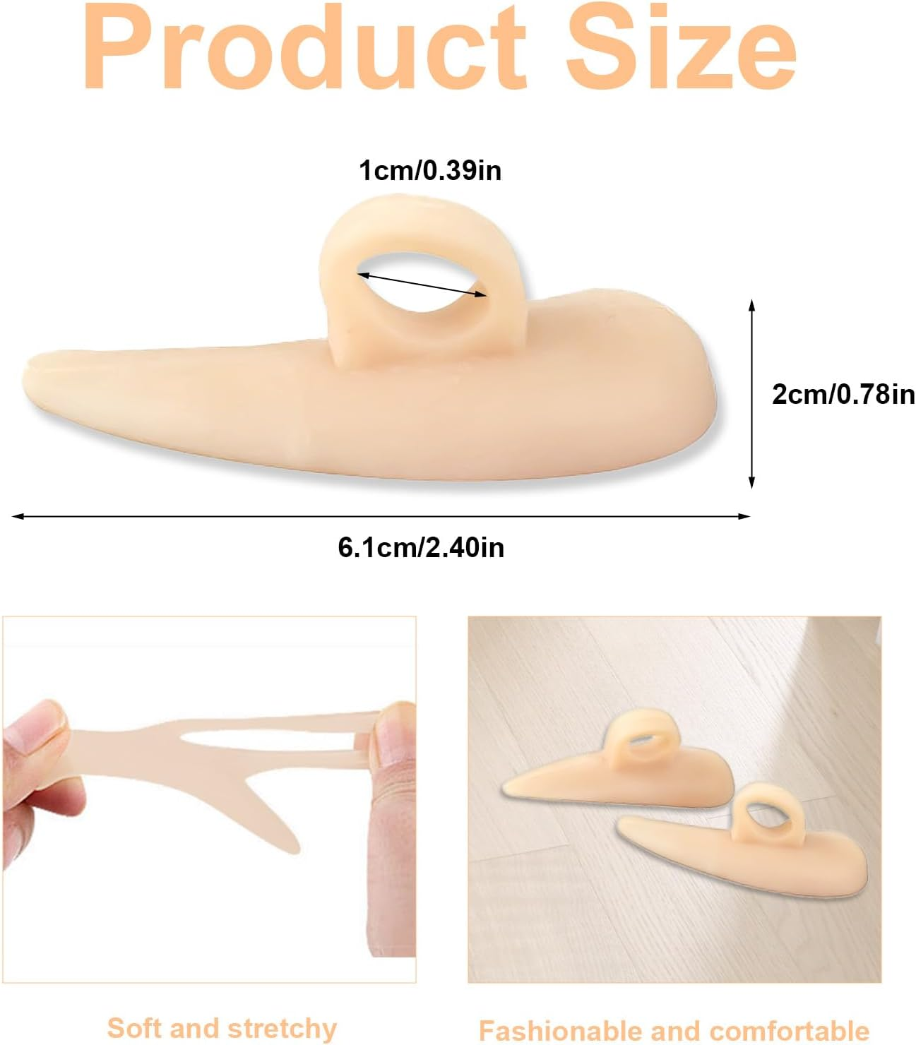6 Pieces Hammer Toe Cushion & Toe Separators - Gel Pads Corrector & Straightener for Curled, Curved, Claw & Mallet Toe Relief - Right & Left Gel Support Crest Cushion with Toe Spacers (Beige) image number 6