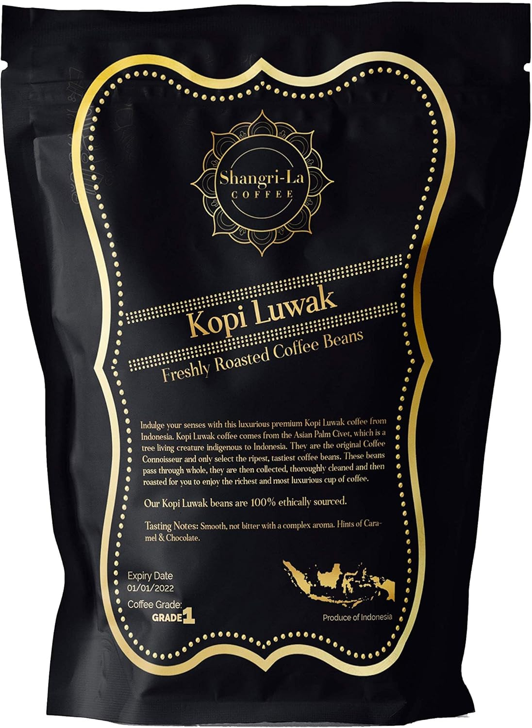 Shangri-La Coffee - Wild Kopi Luwak Coffee Whole Beans - Ethically Sourced - 250 Grams (Other Weights & Bean Types Available) - Produce of Indonesia