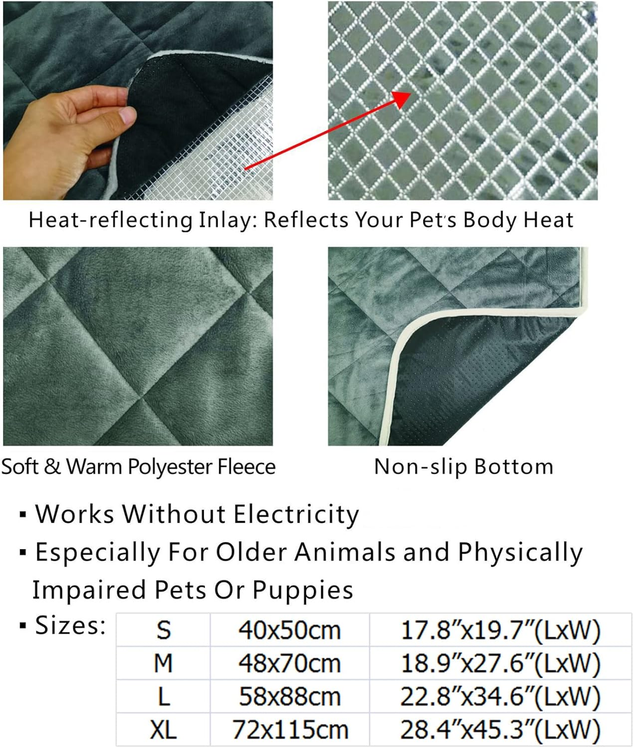 Self Heating Pad for Pets, Heating Pad Indoor for Dog, Cat, Waterproof Soft Heated Blanket, Warmer Floor Mat Animal Bed, Easy to Clean and Safe,Navy,Xl