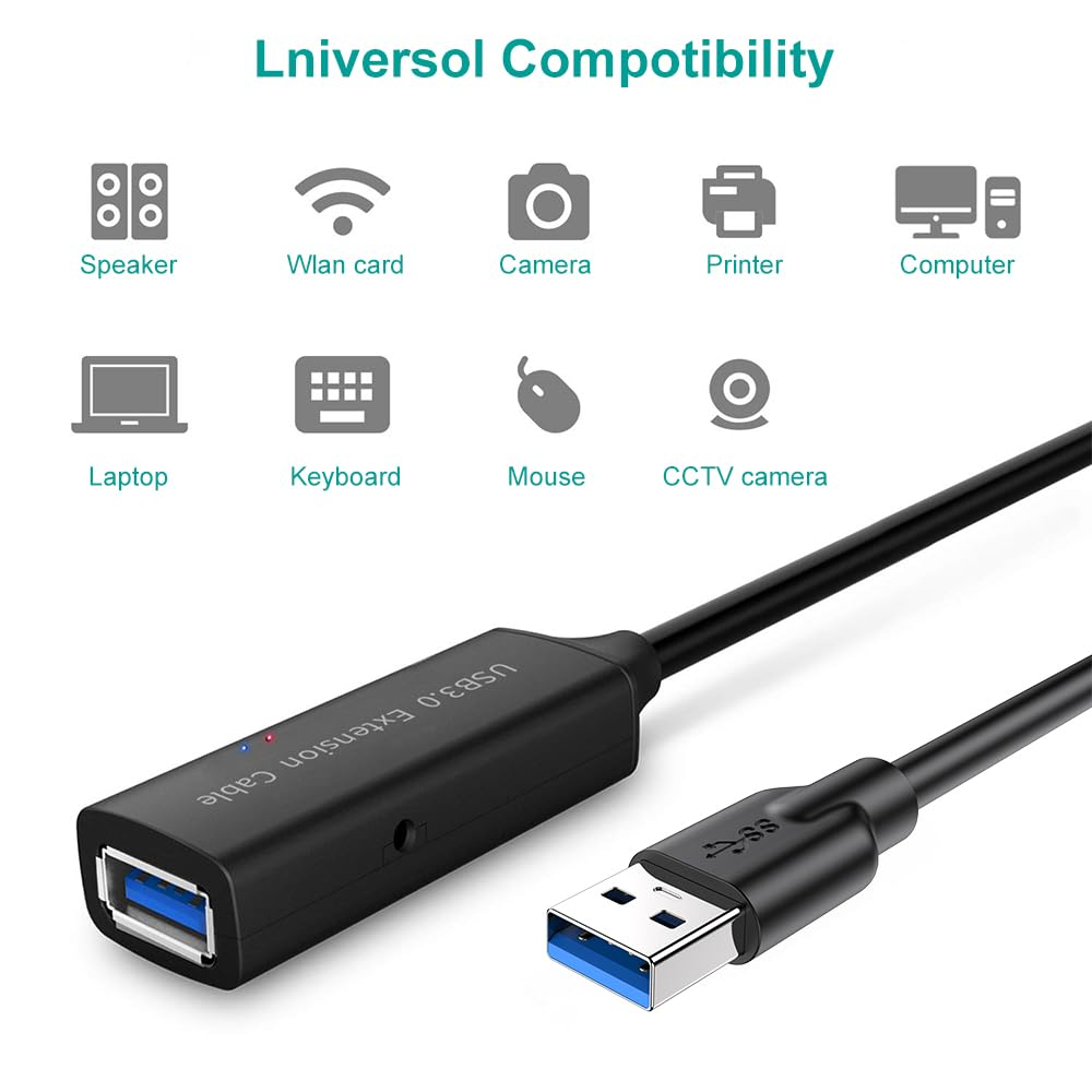 TEKERA 5M USB 3.0 Active Extension Cable Male to Female, Superspeed USB-A Extension Cord, Repeater USB Extender for Camera, Printer, Oculus, Keyboard image number 3