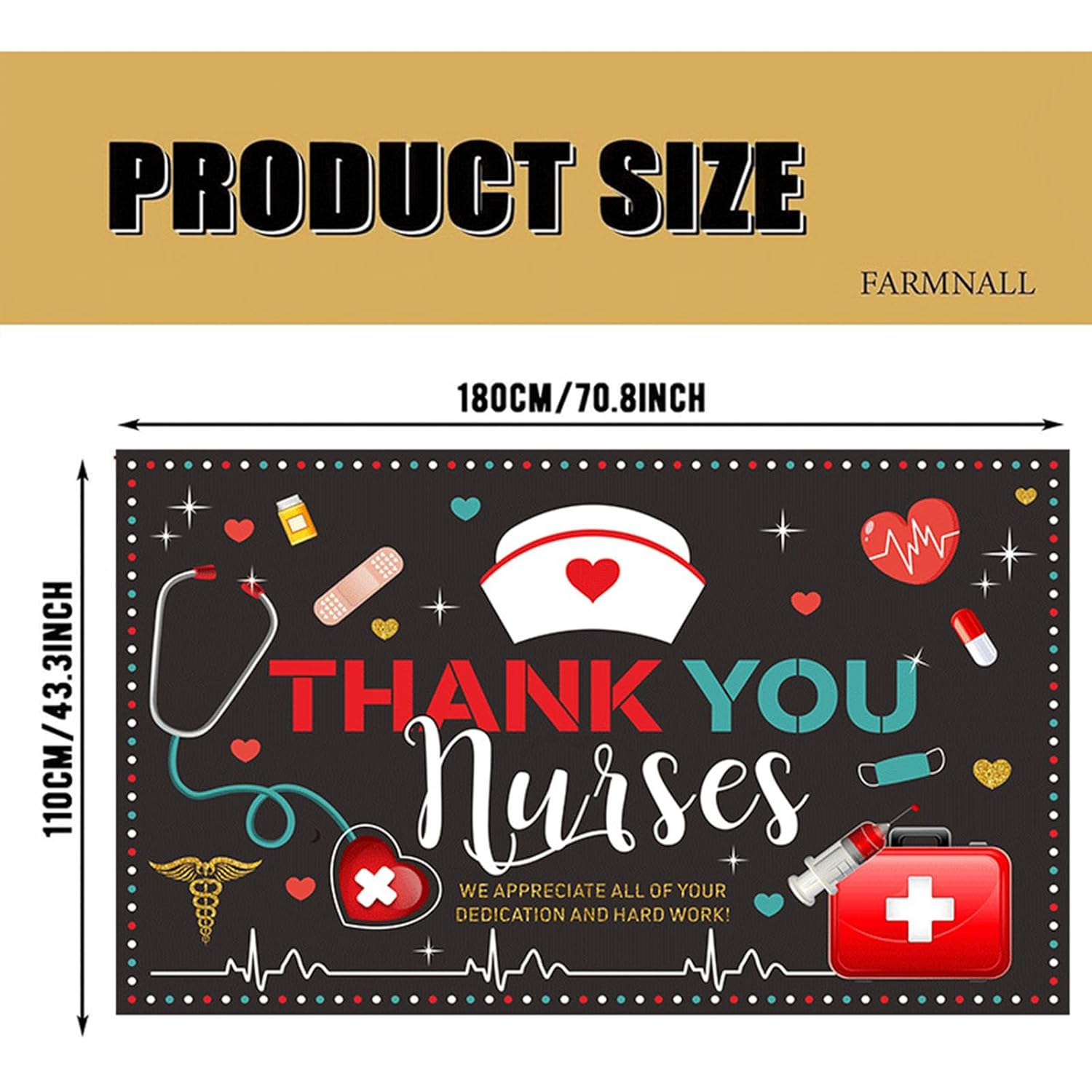 Thank You Nurses Banner,Nurse Week Decorations Backdrop,72.8 X 43.3 Fabric Backdrop Banner for National Nurse Day Photo Background image number 1