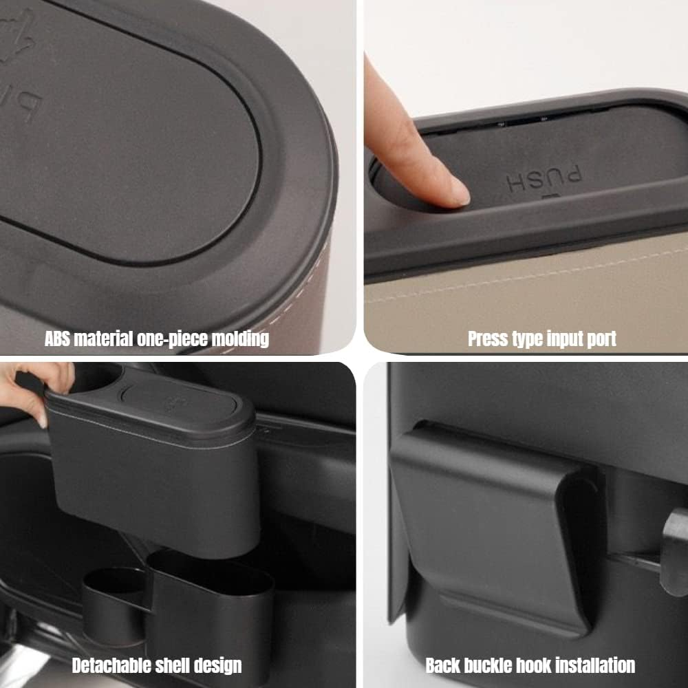 Car Trash Can with Lid,Mini Car Garbage Can Leakproof Trash Bin for Car,Automotive Garbage Container Accessories (Beige) image number 4