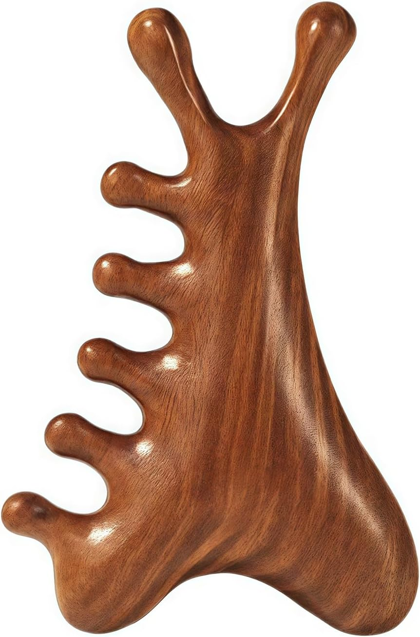 Sandalwood Gua Sha Massage Comb &ndash; Wooden Scalp & Face Massager for Acupressure, Stress Relief, Hair & Beard Care, Anti-Static Hair Comb for Men & Women image number 1