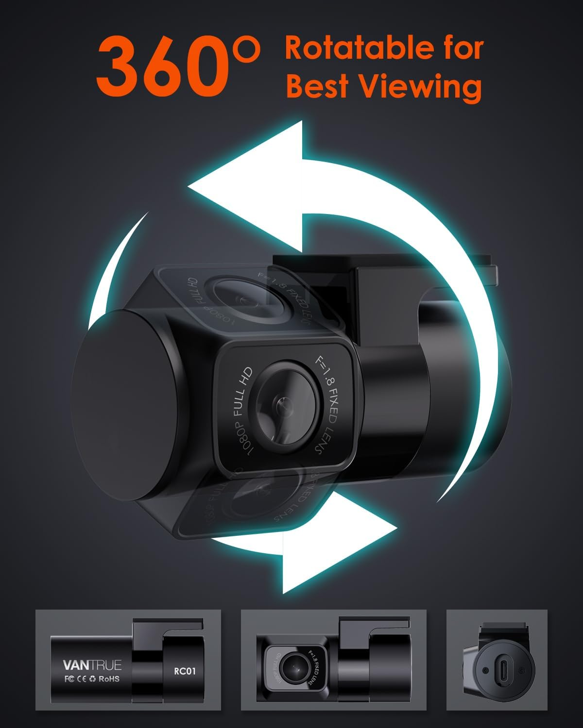 Vantrue N4（2023） 1080P Adjustable Rear Camera with 6M Cable, 170&deg; Wide Angle View, Fit for Most Cars SUV, Pickup, Truck, Jeeps Minivan and Sedans image number 3