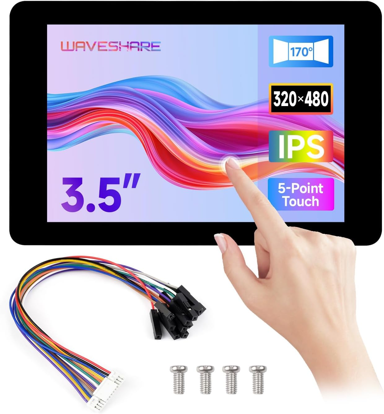Waveshare 3.5Inch Capacitive Touch Display, Compatible with Raspberry Pi 5/4B/3B, Pi Pico, IPS Panel, 320&times;480, 5-Point Touch, Immersion Gold Process, Toughened Glass Panel image number 1