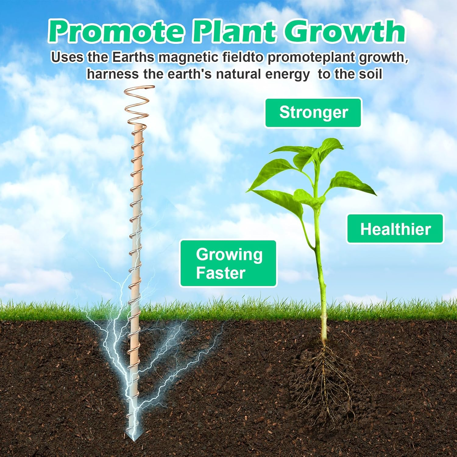 10Pcs Electroculture Plant Stakes, 13.5''/17" Available Copper Coil Wire Antennas Garden Stakes, Tensor Rings Kit, Copper Rods Electronic Planting for Growing Vegetable Garden Plants Support image number 5