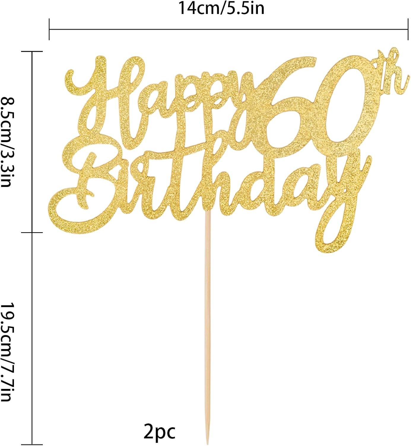 2 PCS Gold Happy 60Th Birthday Cake Topper Glitter, Cheers to 60 Years Birthday Cake, Happy Birthday Cake Decorations Supplies, Pick 60 Fabulous Cake Decoration for Happy 60Th Birthday image number 5