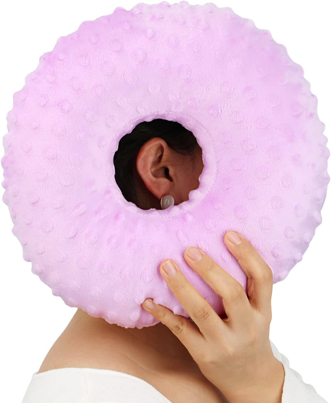 Piercing Pillow with Washable Cover, Ear Piercing Pillow for Side Sleepers with Ear Hole for Ear Pain Relief Cartilage Piercing Side Sleeping Pillow Pressure Sore Cnh Donut Pillow Minky Dot Coral