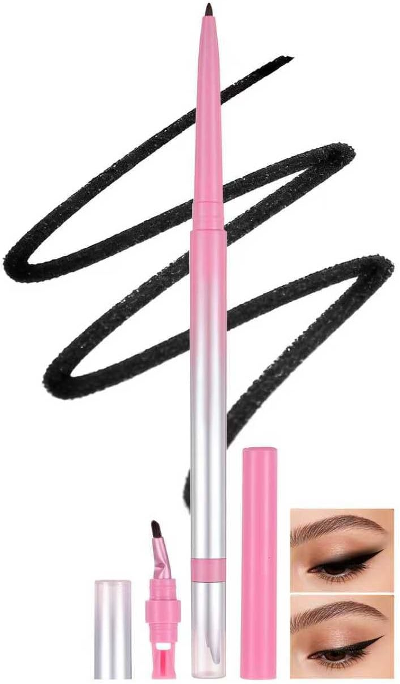 U-Shinein Eyeliner Pen with Bent Blending Brush & Built-In Sharpener, Dual-Ended Precision Eyeliner Waterproof for Smooth Application & On-The-Go Sharpening Long Lasting Brown