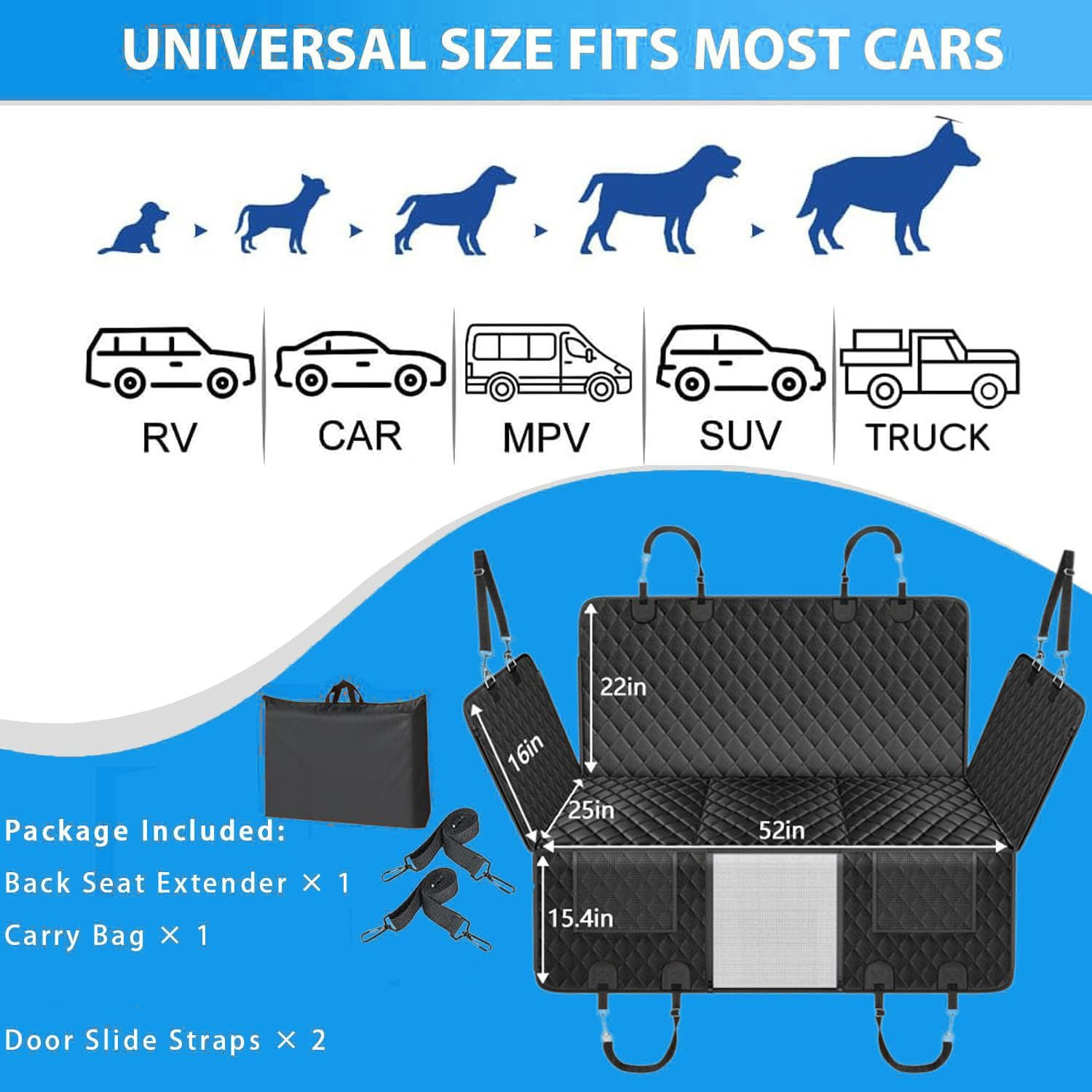 Back Seat Extender for Dogs Hard Bottom Holds 400Lbs, Sturdy Dog Car Seat Cover for Back Seat, Waterproof and Non-Slip Pets Backseat Protector with Mesh Window and Storage Pocket for Car SUV image number 4