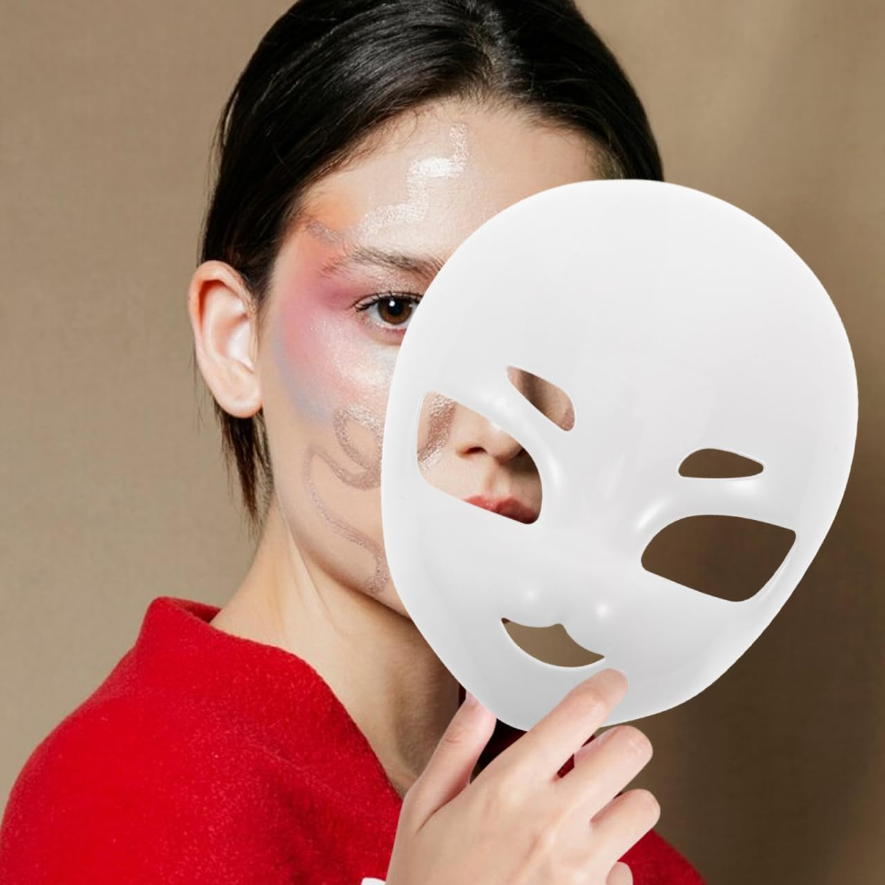 Holibanna Full Face White Plastic Mask Versatile Masquerade Halloween Costume Accessory Design with Detailing for Cosplay Events and Parties image number 1