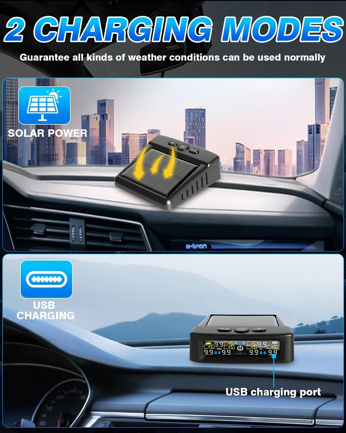 6 Sensors RV Tire Pressure Monitoring System, TPMS Tire Pressure Monitor System with Solar Charge or USB, TPMS with 6 Sensors Trailer Tire Pressure Monitoring System Tire Pressure Monitor image number 1