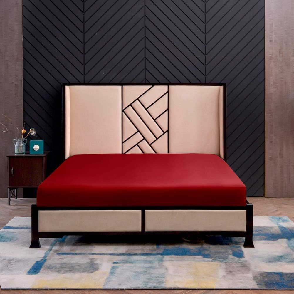 THXSILK Fitted Sheet, Silk Flat Sheet, 160 X 200 Cm, Red Silk Flat Sheet, 100% Pure 19 Momme Mulberry Silk Bed Linen, Fitted Sheet for Standard Mattress, 30 Cm image number 6