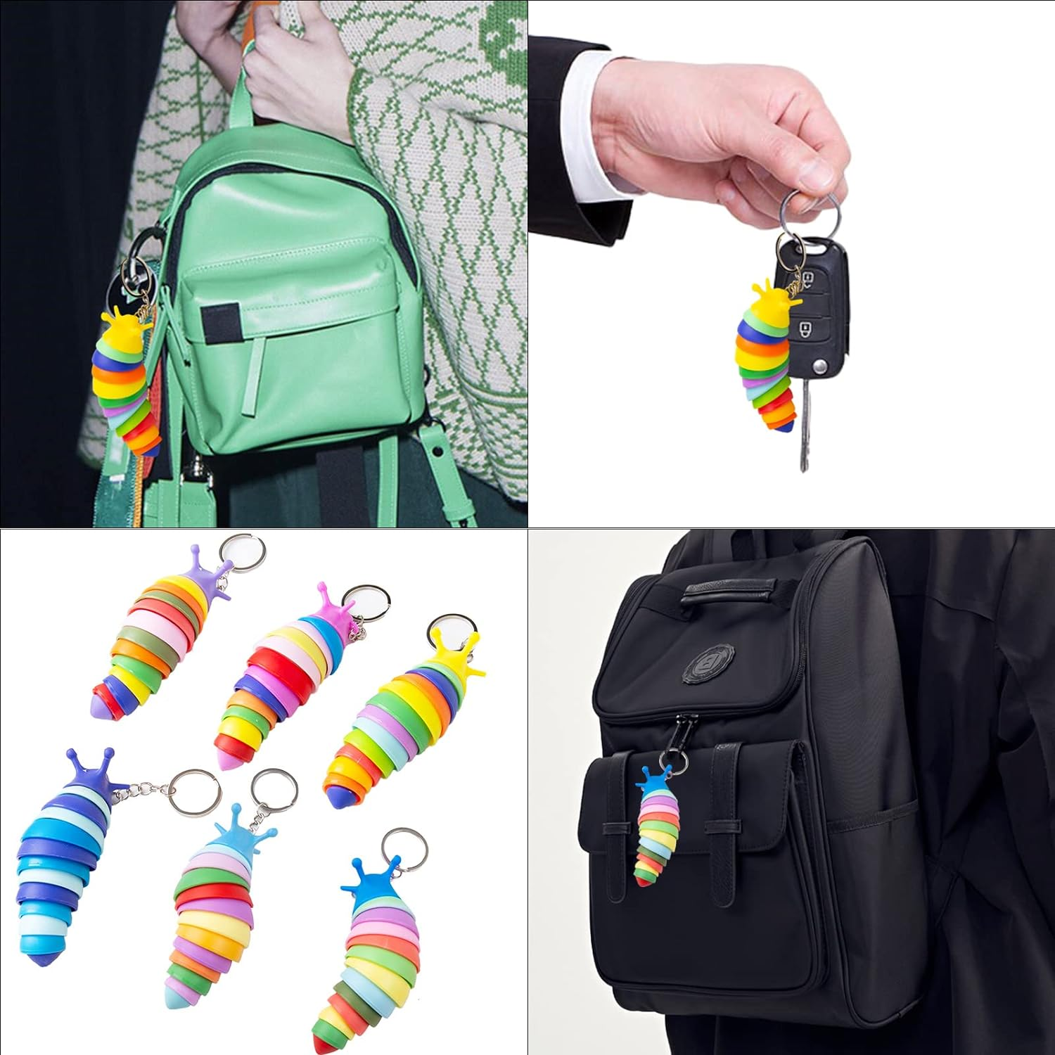 MEIEST 6 PCS Mini Fidget Slug Key-Chain Toys,3D Articulated Stretch Caterpillar Sensory Stress Relief Flexible Hand Toy, Ideal Party Favor Colorful Anti-Anxiety Office Desk Pet Toys