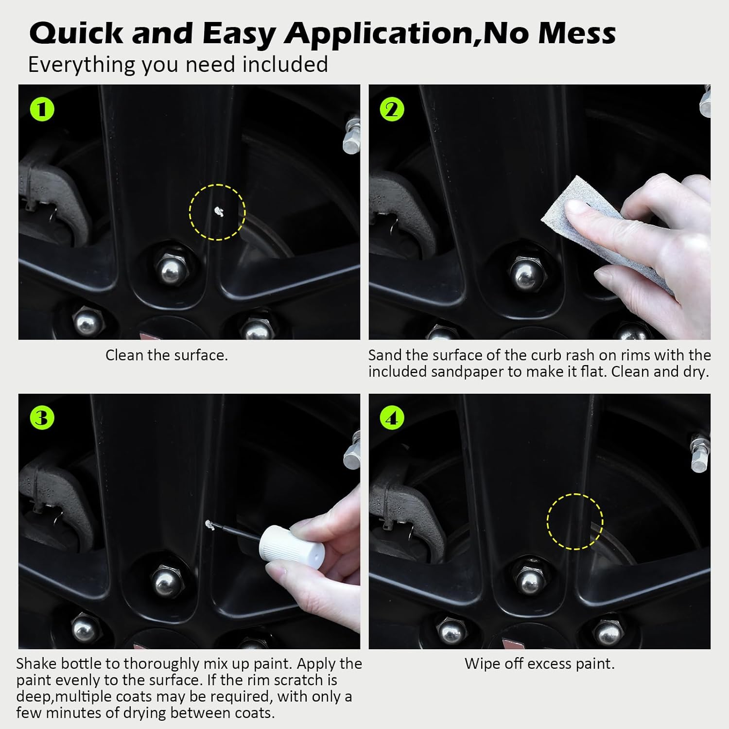 FOLLOWIN Gloss Black Rim Touch up Paint for Cars, Wheel Rim Paint Repair Kit,Automotive Rim Scratch Repair,Repair Rim Curb Rash 1Oz(30Ml) image number 3