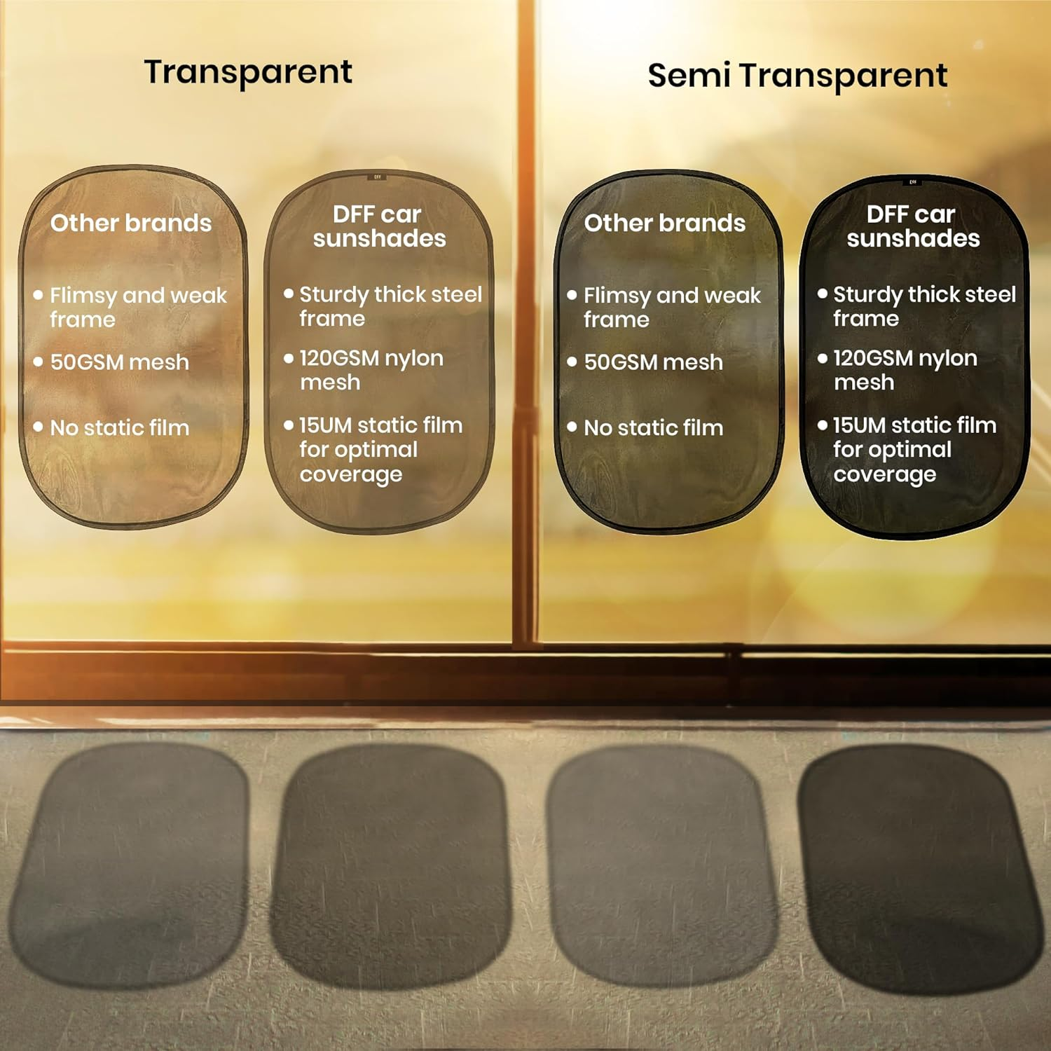 Direct from Factory Car Window Sun Shade (4 Pack) - 20"X12" (50X30Cm) Storage Pouch Included - Cling Sunshade for Car Side Windows - Sun, Glare & UV Rays Protection for Baby, Child - Easy Installation image number 1