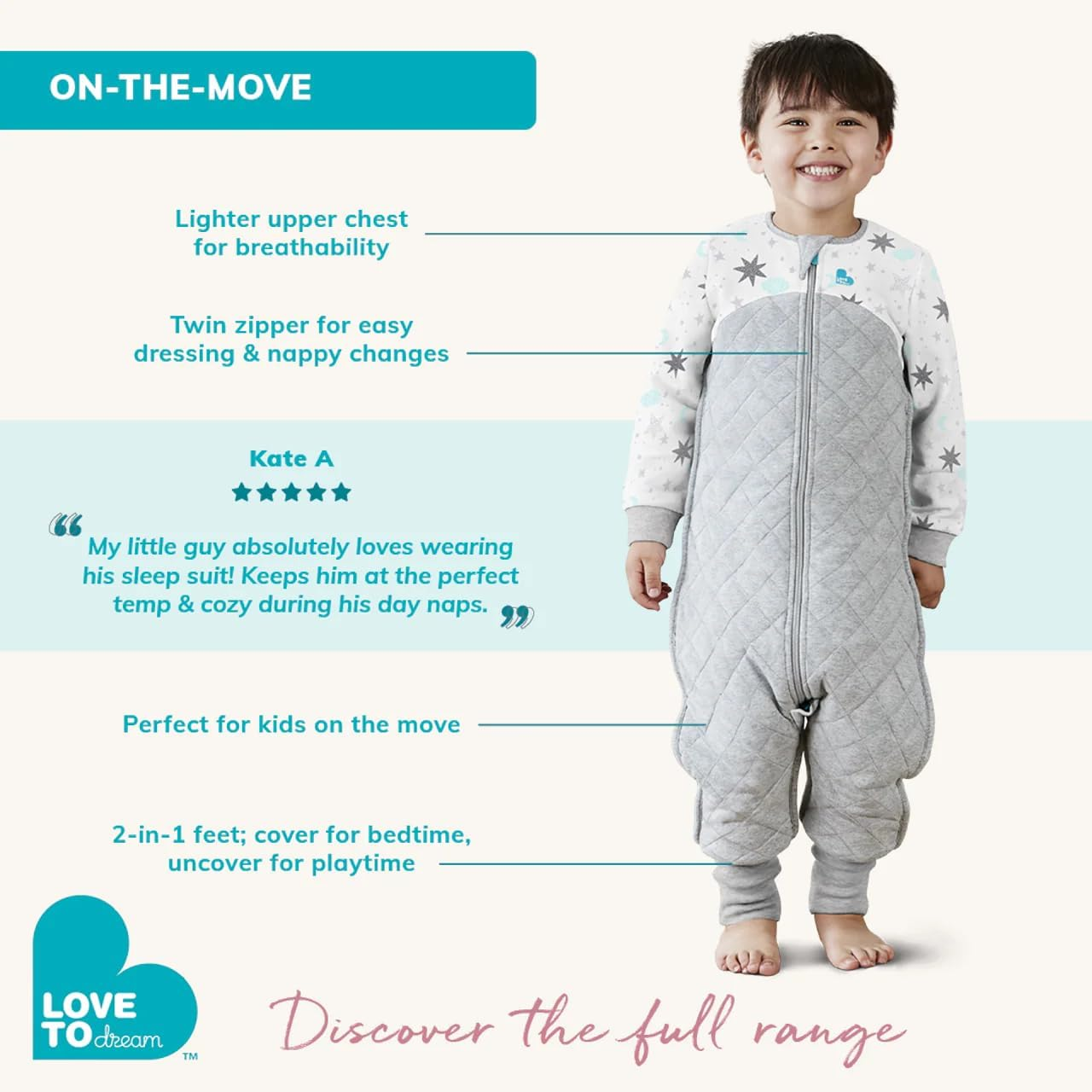 Love to Dream Lite Organic Sleep Suit, Sleeveless, Light and Ultra Breathable for Summer, Sleep and Play, 0.2 TOG Lightweight Wearable Blanket