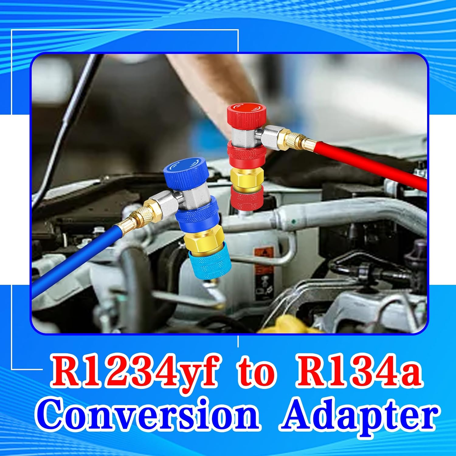 R1234Yf to R134A Adapter, 1234Yf to 134A Adapter Kit, R1234Yf to R134A Conversion Adapters, High/Low Pressure Side R134A Adapter Convert to R1234Yf, for Car Air-Conditioning R1234Yf System Charging - Yellow image number 5