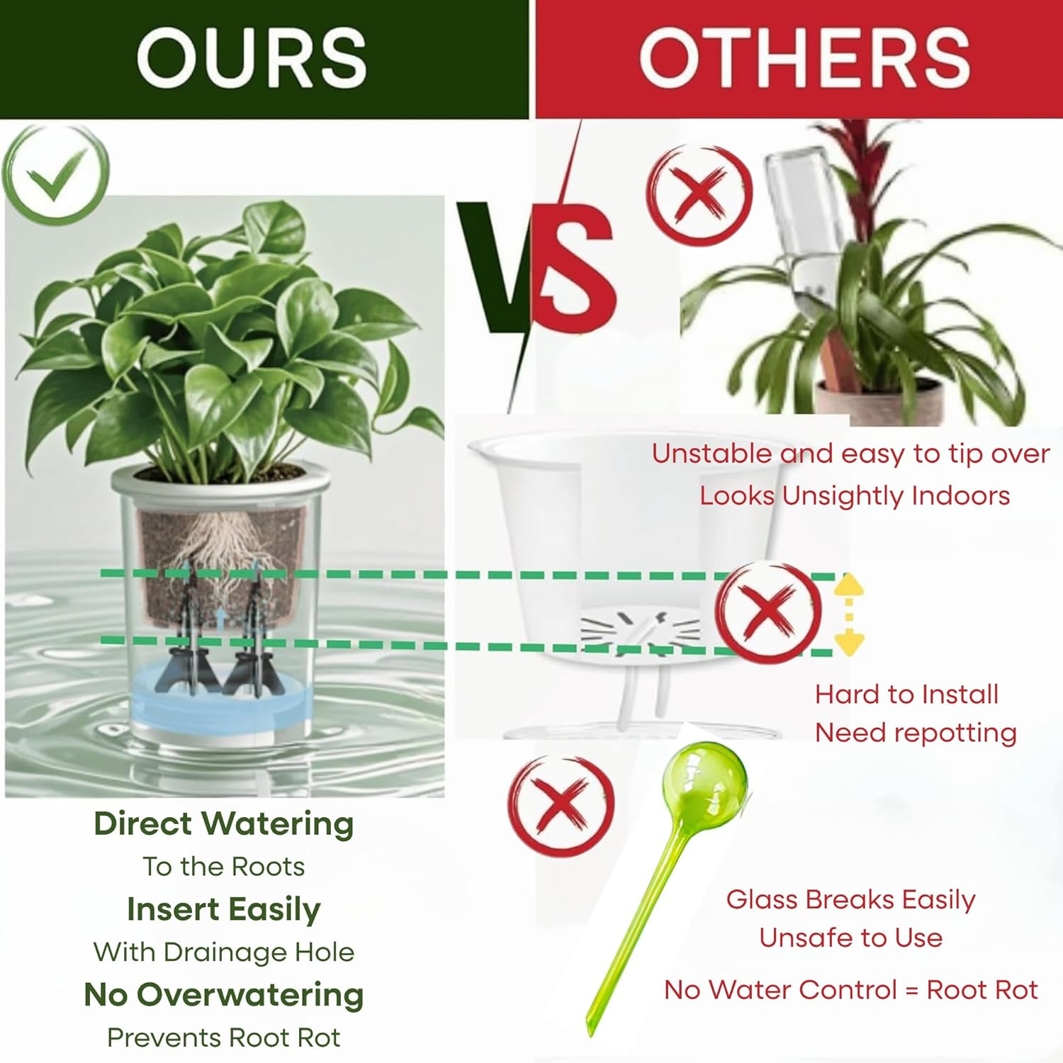 Greenship 4-Pack Patented Self-Watering Spikes &ndash; DIY Plant Watering System for Indoor Plants, Fits Grower Pots, Reuse Containers, Automatic Self-Watering Stakes (Medium) image number 2