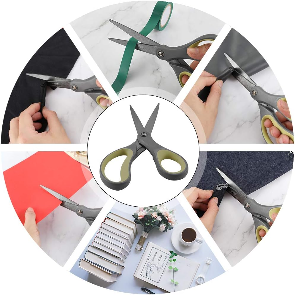 LIVINGO 2 Pack 8" Titanium Non-Stick Scissors, Professional Stainless Steel Comfort Grip, All-Purpose, Straight Office Craft Scissors(Green/Yellow,20.3Cm)