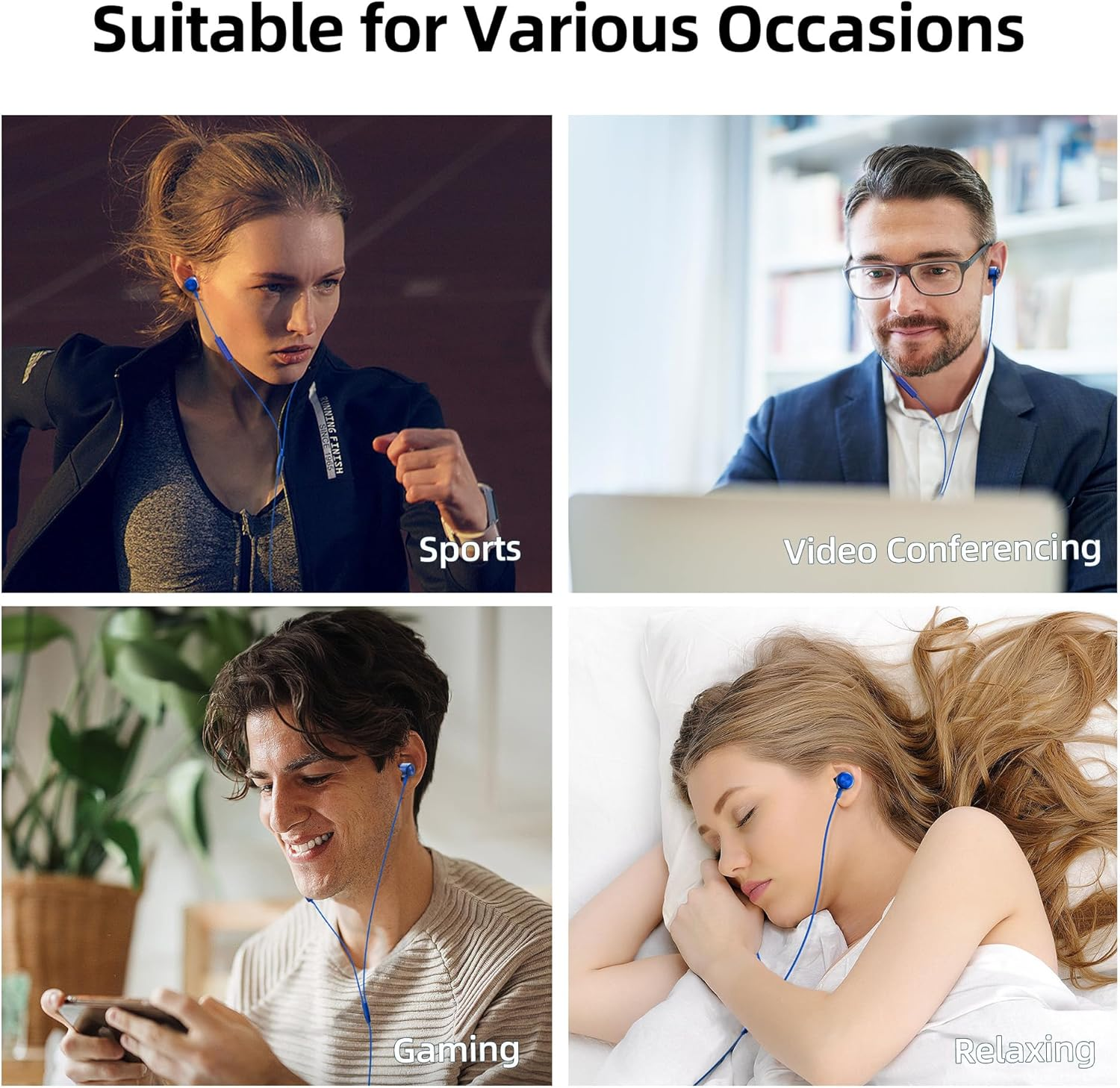 MORMOQUE EP-06 Wired Earbuds In-Ear Earphones,Build-In Microphone Noise Isolating Headphones,3.5Mm Jack 4.9Ft Long Cord Ear Buds,Hd Bass Audio,With 6 Ear Tips,For Smartphones/Laptop/Computer Etc-Blue image number 5