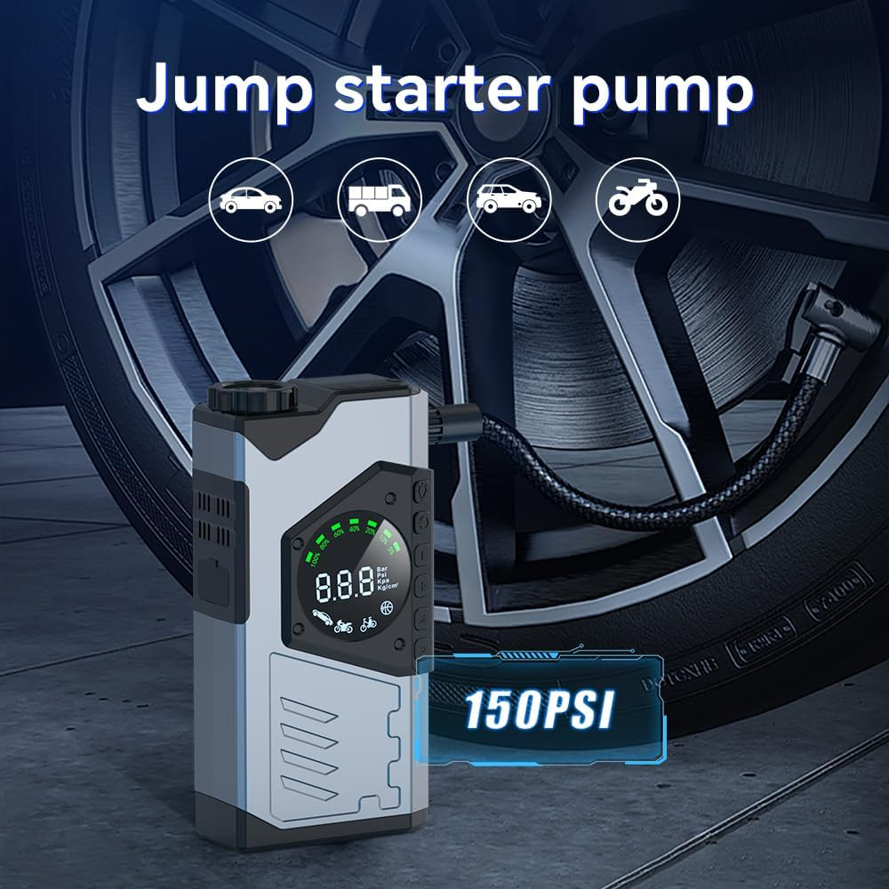 Jump Starter, 3000A Car Battery Jump Starter with Air Compressor, 12V Jump Box with Smart Jumper, Power Pack Portable Battery Jumper Starter with LED Display image number 3